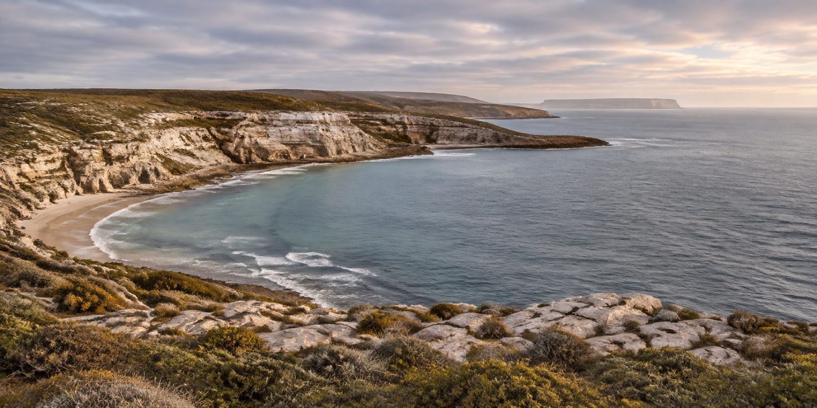 Coastal cliffs at dusk
