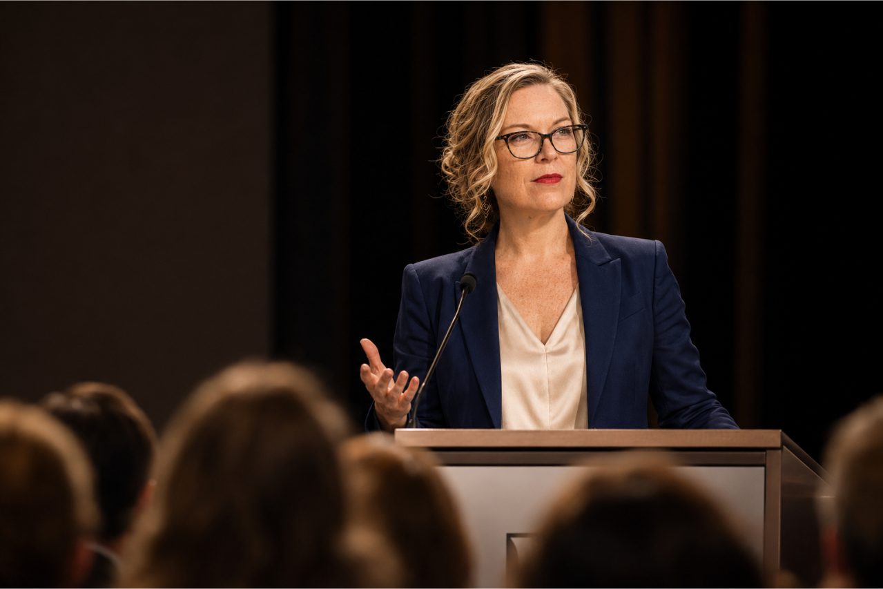 Renae speaking to an audience